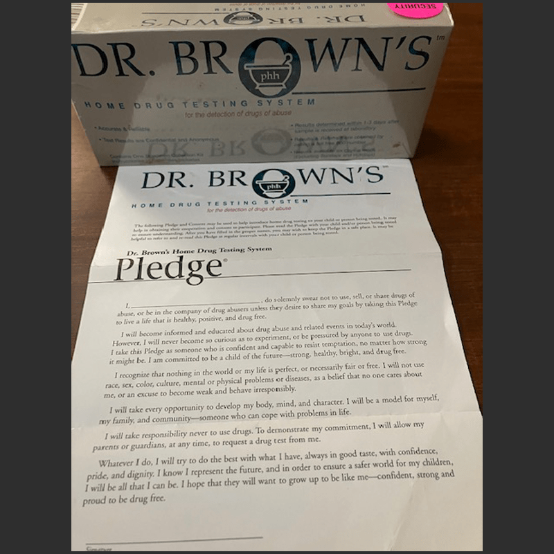 Dr.Brown's home drug testing system, drug free pledge