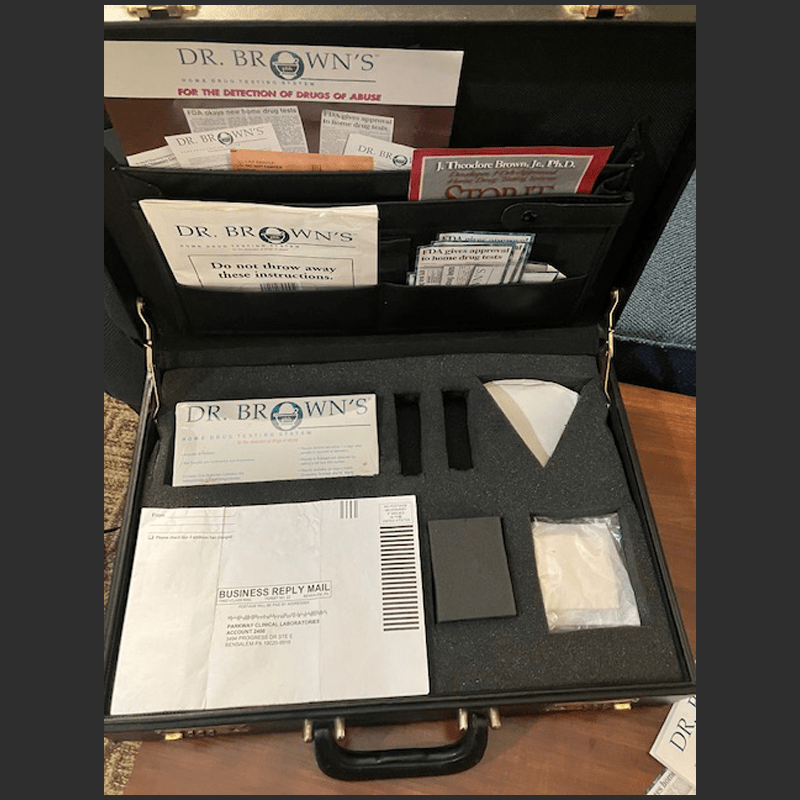 Dr.Brown's home drug testing kit, full briefcase view