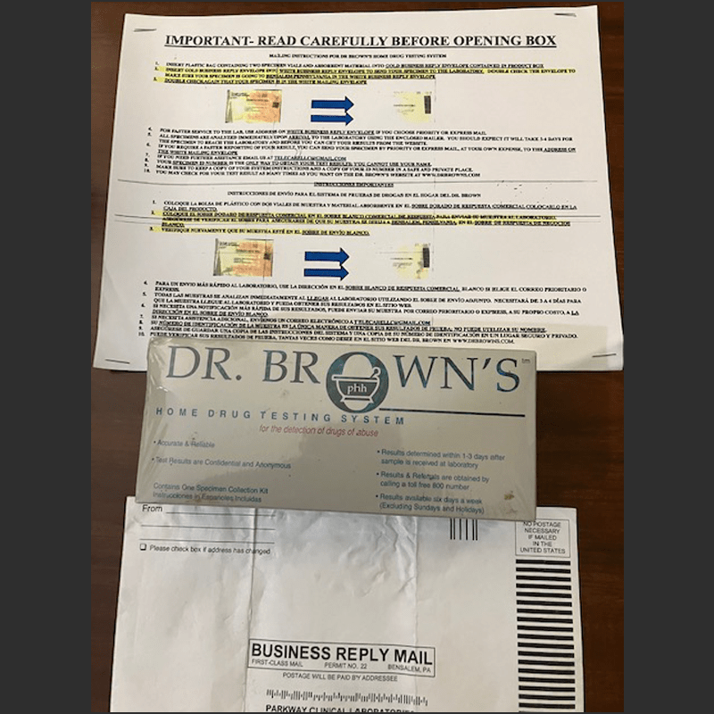 Dr.Brown's home drug testing system, mailing box